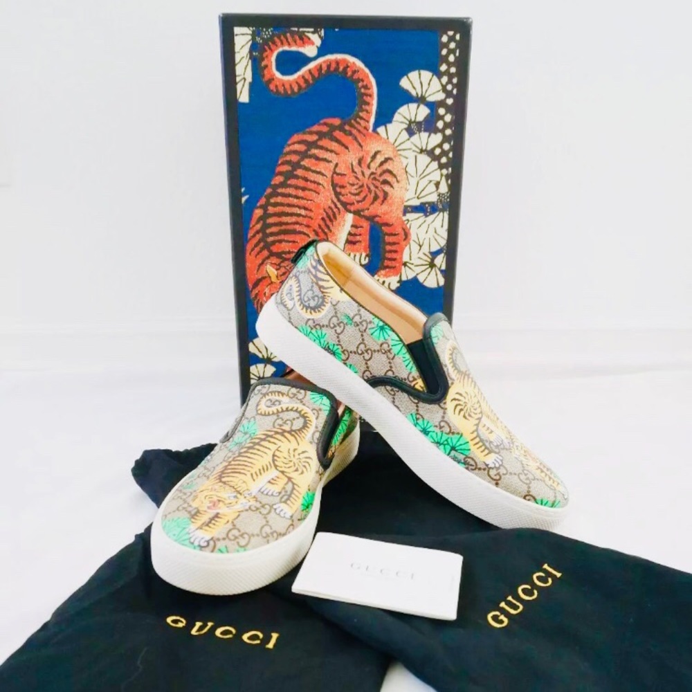 GUCCI BENGAL TIGER GG Supreme Slip On Sneakers - Picture 6 of 7